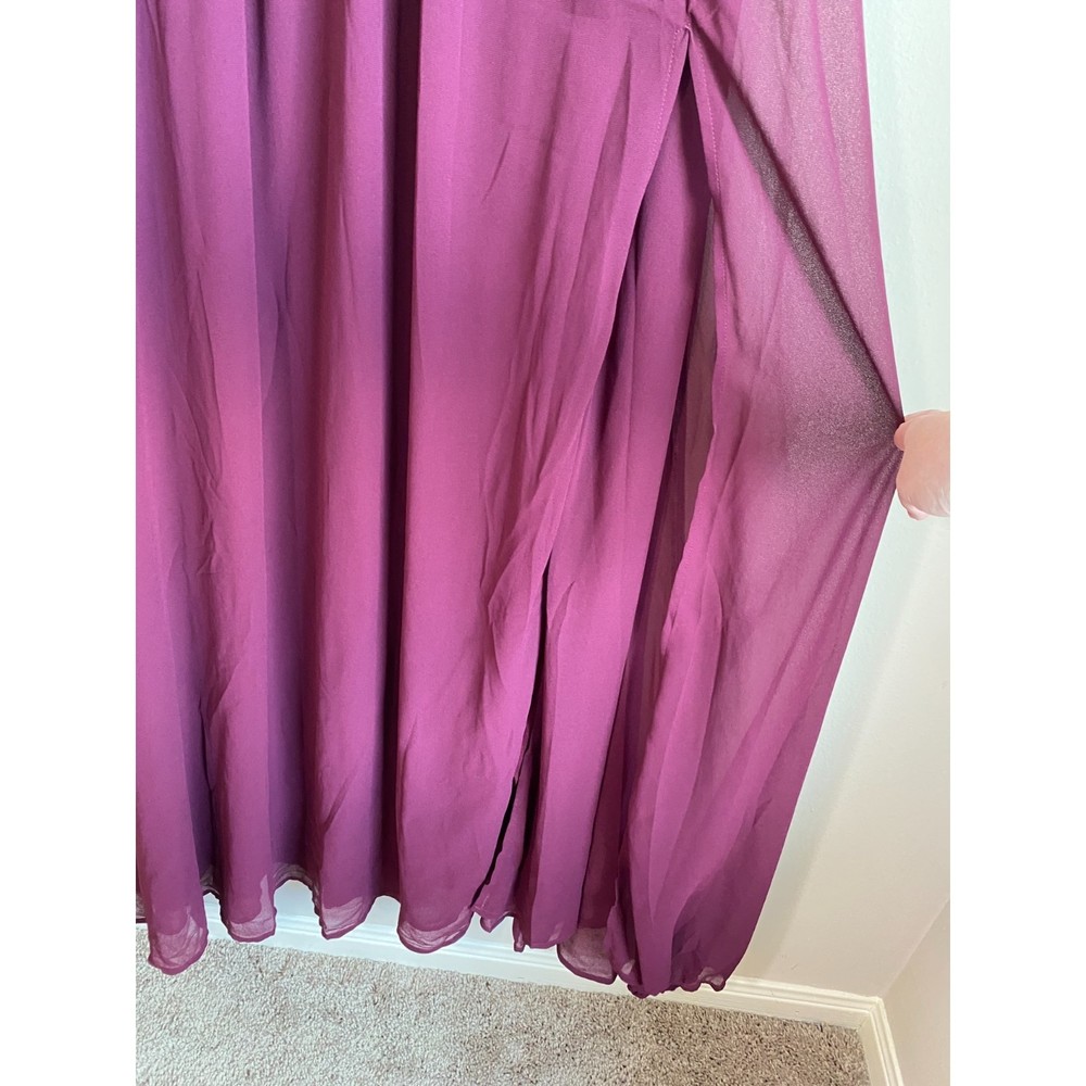 LuLus Heavenly Hues Burgundy Formal Chiffon Maxi Dress Medium Bridesmaid Prom - Picture 9 of 12